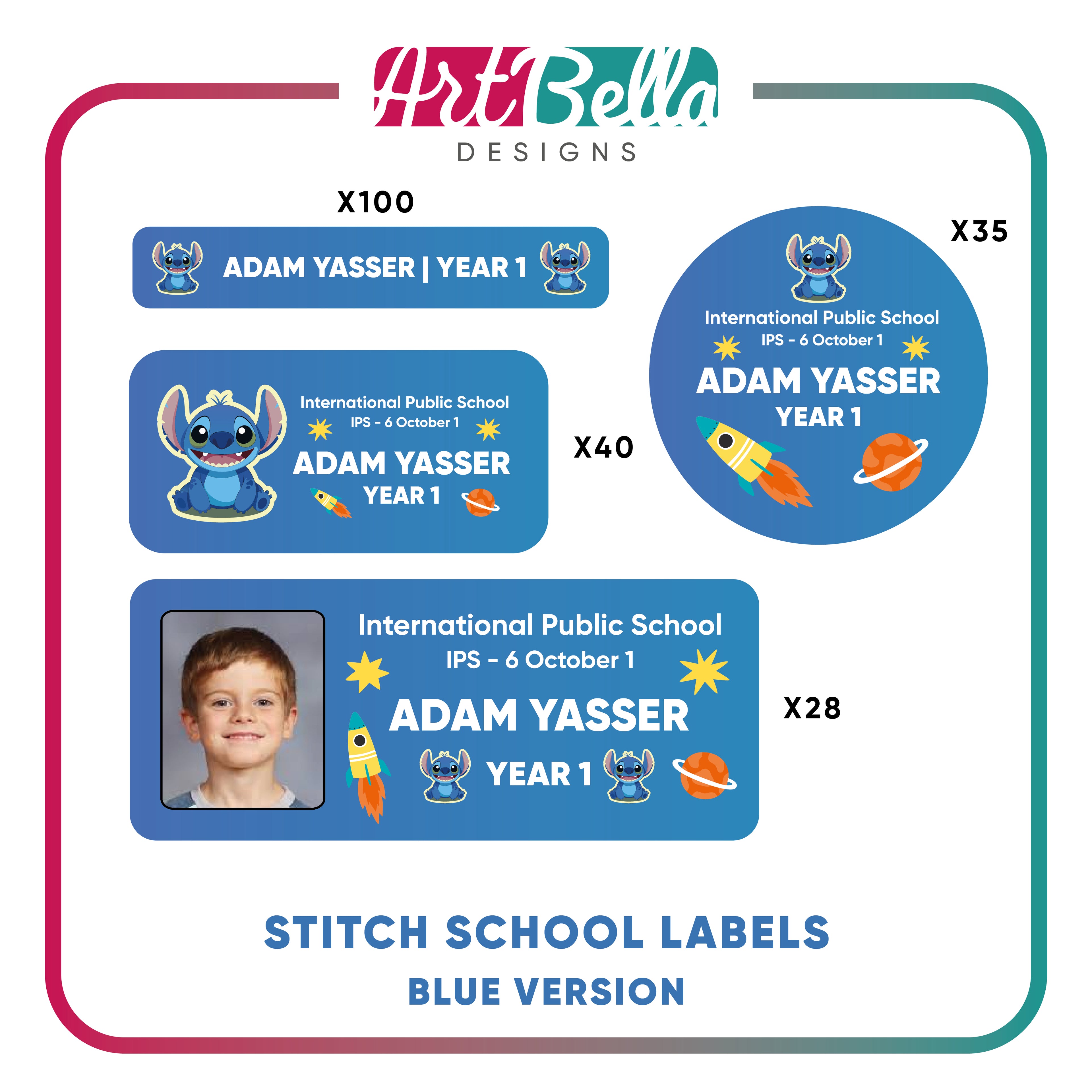 Stitch School Labels - Blue Version