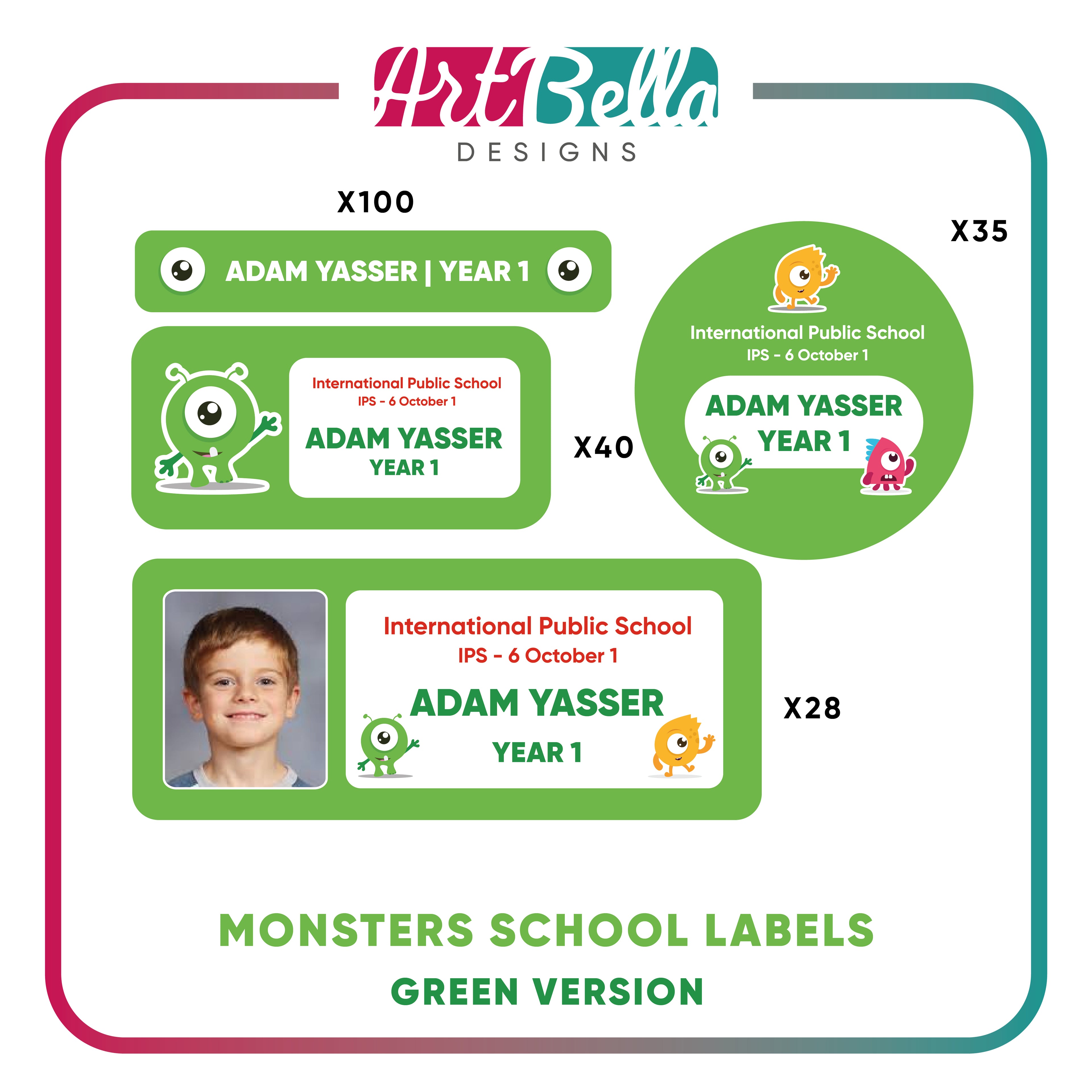 Monsters School Labels - Green Version