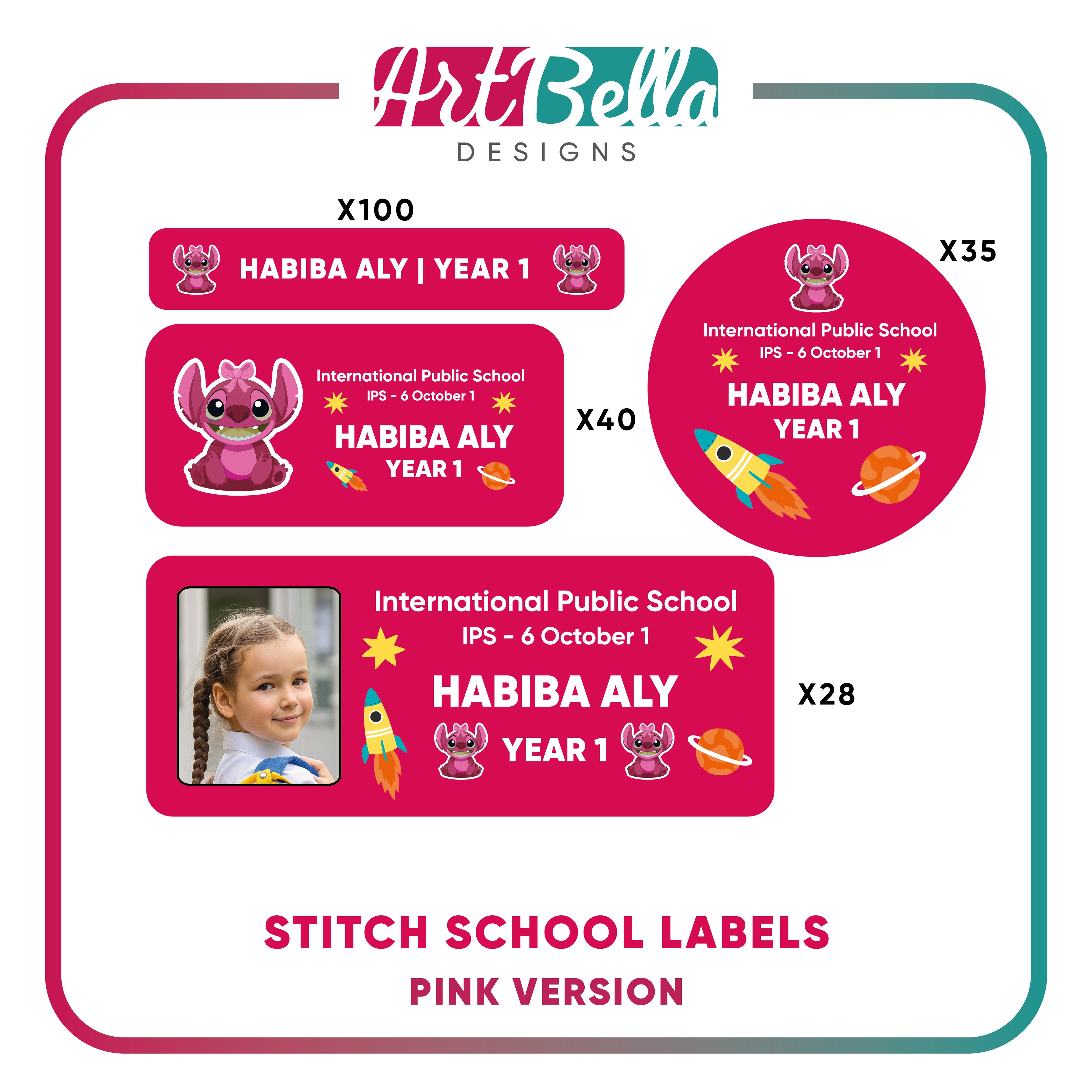 Stitch School Labels - Pink Version